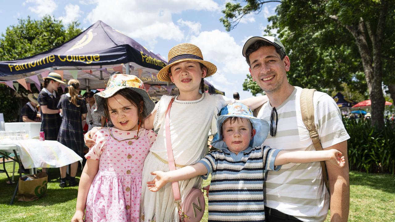 At the Fairholme Spring Fair are (from left) Posie, Navy, Wellington and Cameron Francis, Saturday, October 19, 2024. Picture: Kevin Farmer