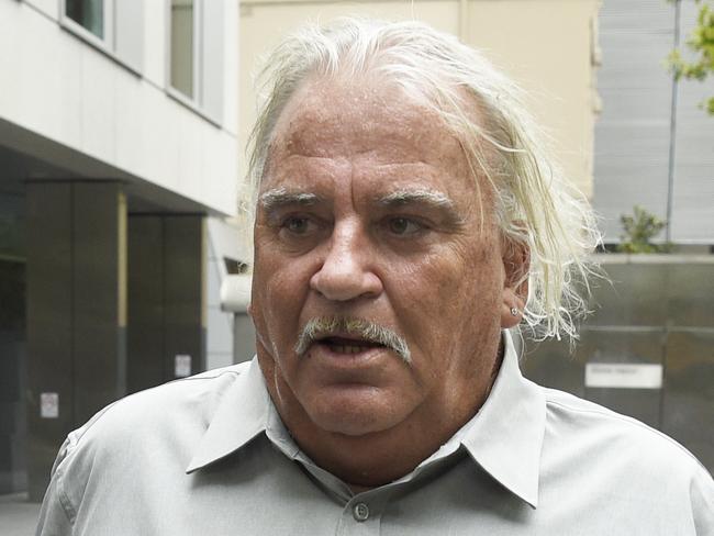 MELBOURNE, AUSTRALIA - NewsWire Photos FEBRUARY 21, 2023: Jeffrey "Joffa" Corfe, former leader of the Collingwood AFL cheer squad, arrives at the County Court in Melbourne to face historic paedophilia charges. Picture: NCA NewsWire / Andrew Henshaw