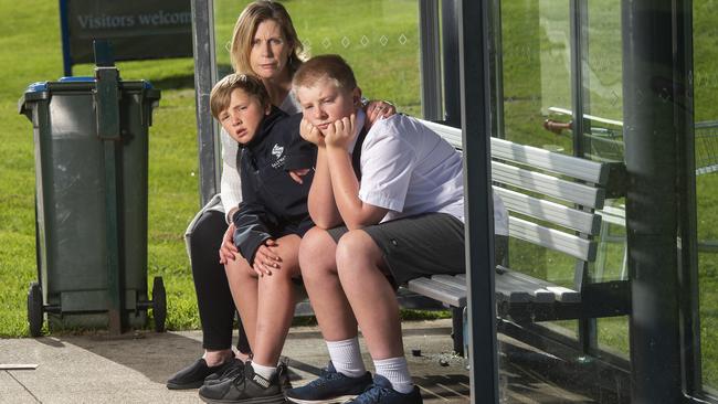 Mum Sam with Ollie, 11, and Thomas, 13. Picture: Rob Leeson