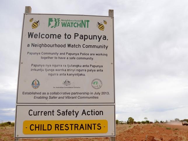 Amos Aikman Papunya story..Welcome to Papunya, a neighbourhood watch community. Road into Papunya, 10 December 2015.