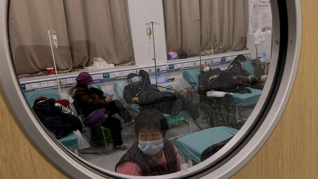 Patients on beds at Tianjin Nankai Hospital in Tianjin on December 28.