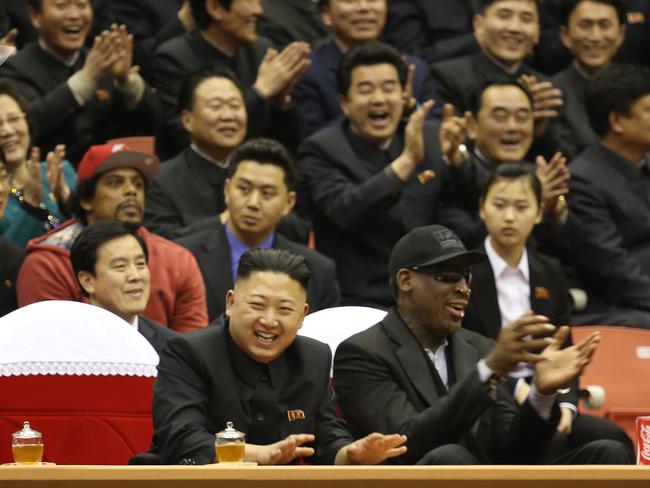 Kim and ‘The Worm’ share a laugh. Picture: KCNA/AFP