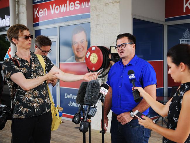 Former Minister Ken Vowles speaks at a presser on Friday, December 21, 2018. Former Minister Ken Vowles was sacked from his position by Chief Minister Michael Gunner. Picture: Keri Megelus