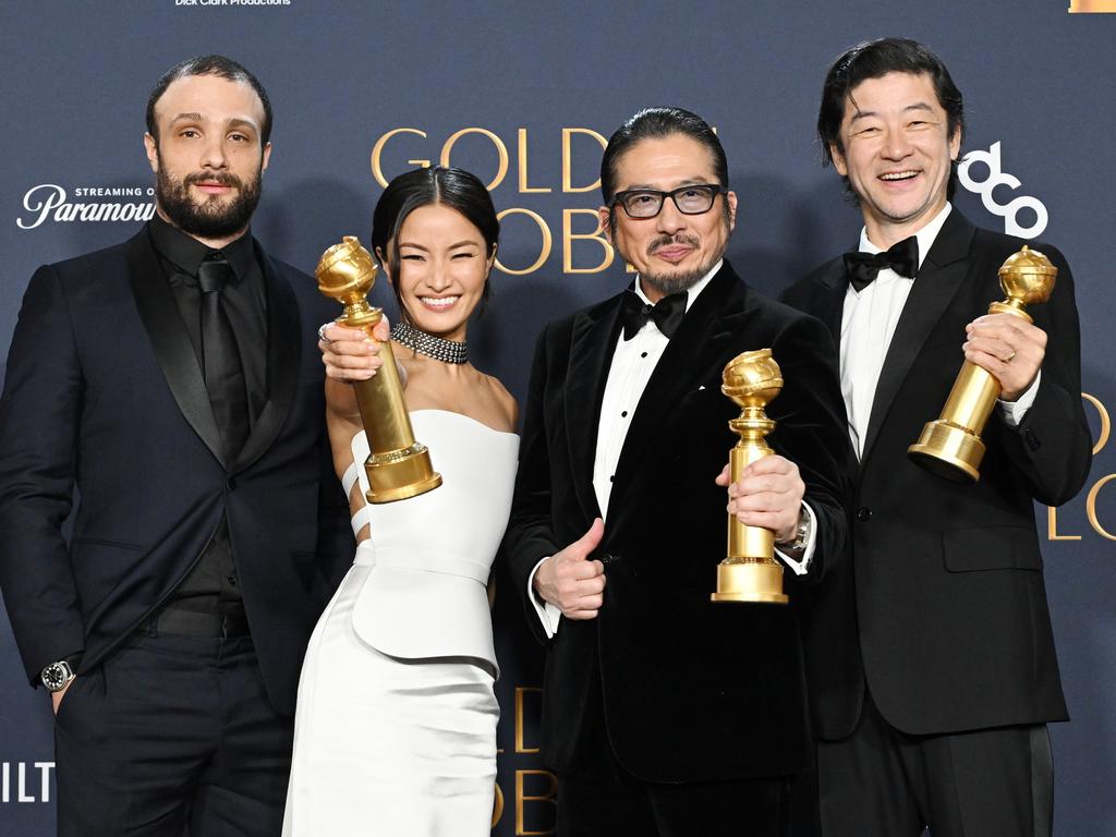 Cosmo Jarvis, Anna Sawai, Hiroyuki Sanada, Tadanobu Asano win the Best Television Series – Drama Award for Shogun during the 82nd Annual Golden Globes in January. Picture: Gilbert Flores/GG2025/Penske Media via Getty Images