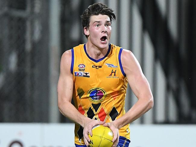 Brodie Newman has been a revelation for Wanderers in the key role of centre half-back. Picture: Felicity Elliott AFLNT/Media