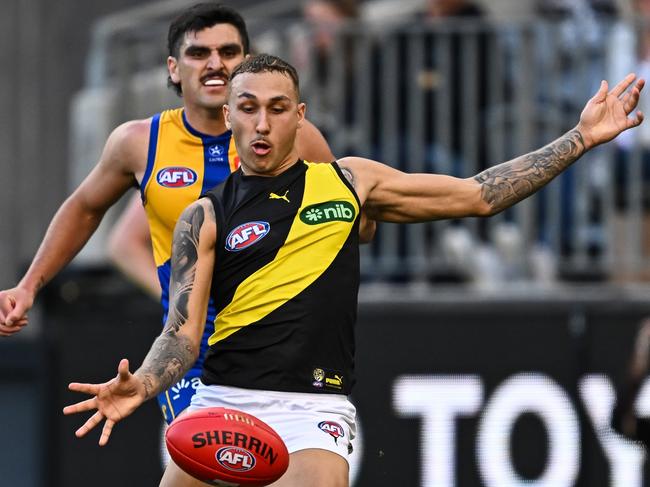 Shai Bolton added some more clips to his highlights reel against the Eagles. Picture Daniel Carson/AFL Photos via Getty Images