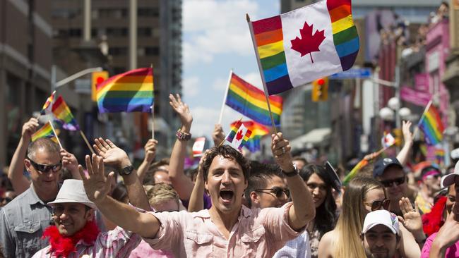 Trudeau at the annual Pride Parade in Toronto in 2016. Picture: AP