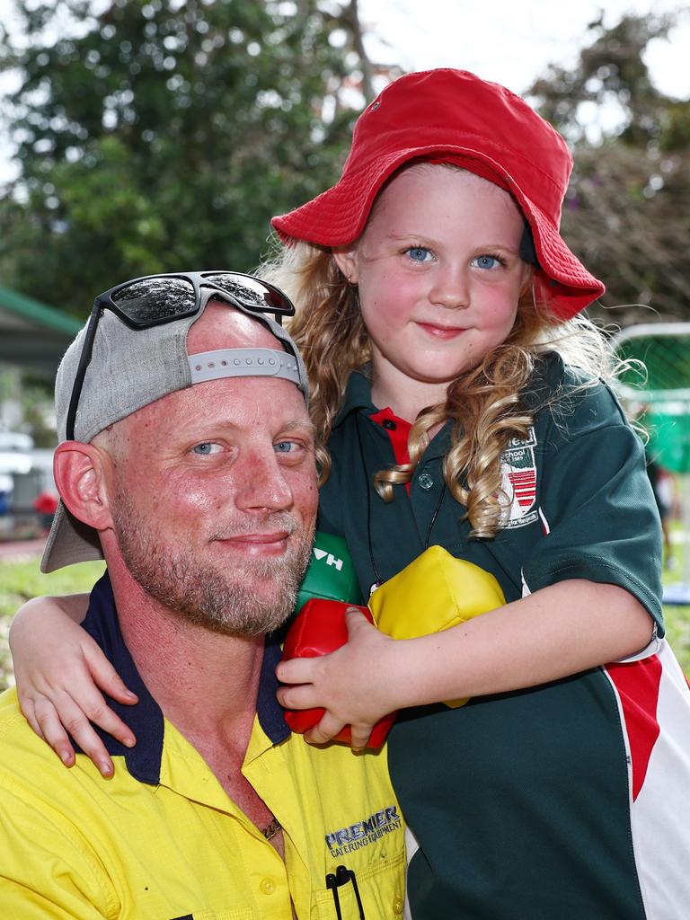 Brendon Lynch with his daughter Ovette Lynch, 5, at the Whitfield State School Father's Day activity afternoon. Picture: Brendan Radke