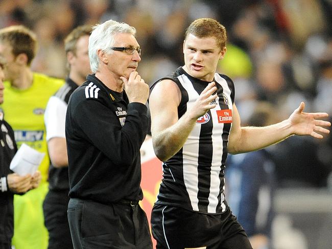 Mick Malthouse and Heath Shaw during their time at Collingwood.