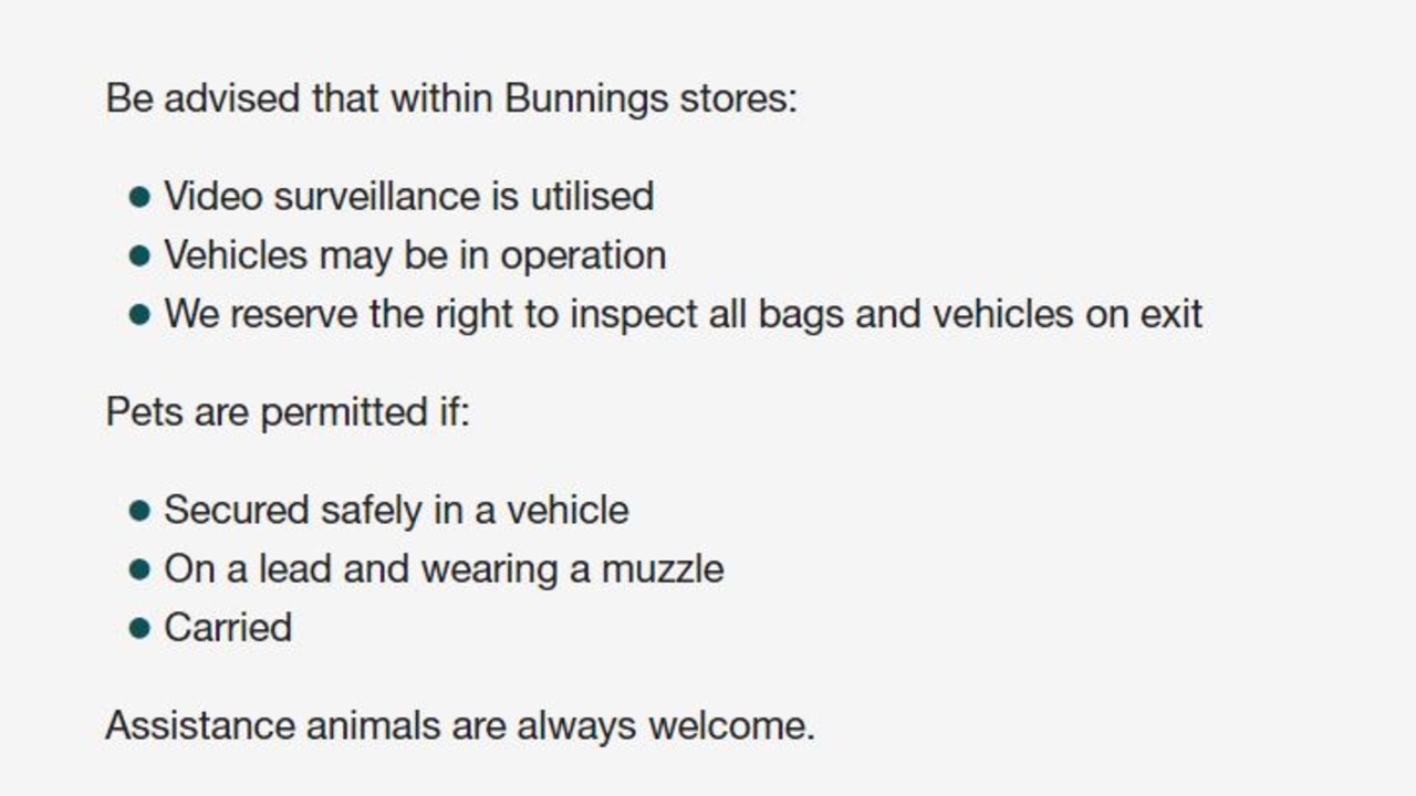 The current pet rules at Bunnings.