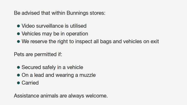 The current pet rules at Bunnings.