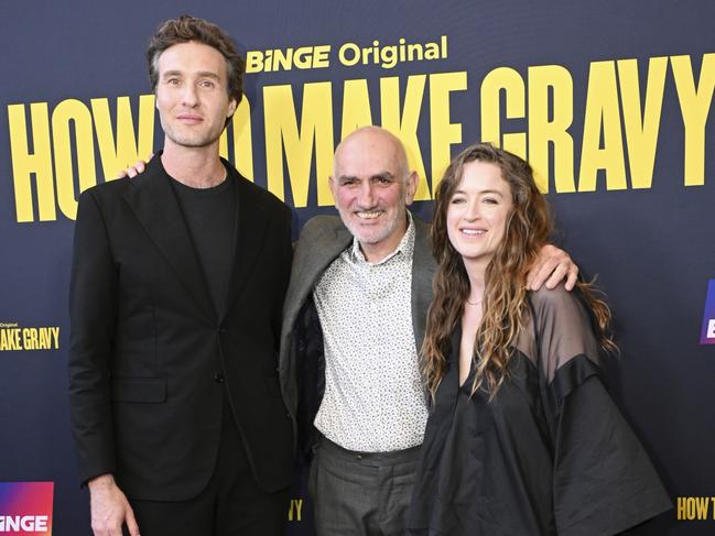 SYDNEY, AUSTRALIA - NOVEMBER 21: (L-R) Nick Waterman, Paul Kelly and Megan Washington attend the Sydney premiere of "How To Make Gravy" at Palace Cinemas Moore Park on November 21, 2024 in Sydney, Australia. (Photo by Saverio Marfia/Getty Images)