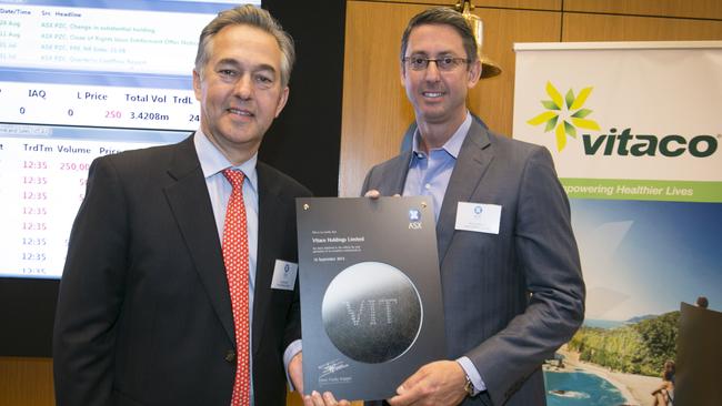 Vitaco chairman Greg Richards (left) and CEO Ryan d’Almeida at the company's ASX listing last year.