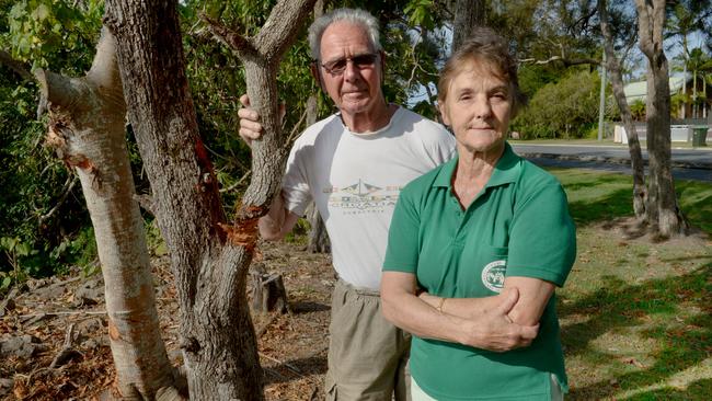 Ian "Bunny" Rabbitts OAM and Fingal Coast Care president Kay Bolton expressed their concerns in 2015 after damage to trees on Fingal Road. Photo: Liana Boss