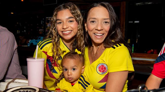 Boisterous Colombian supporters watching their national side take on Argentina in the 2024 Copa America Final at the Lost Arc, Darwin. Picture: Pema Tamang Pakhrin.