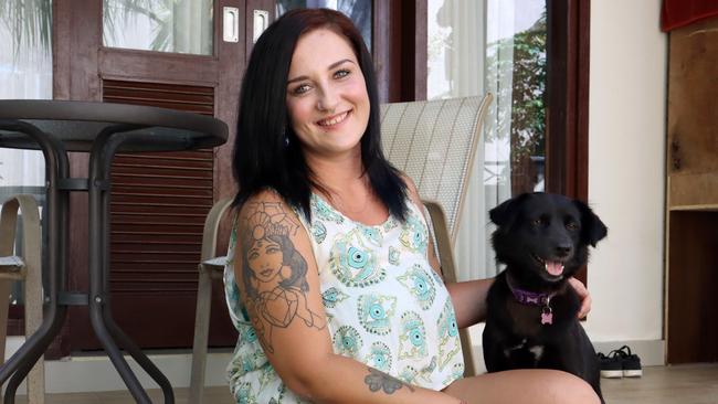 Australian MJ Valentine, 30, with her rescue dog Shadow at her apartment at Berawa in Bali. Picture: Lukman S. Bintoro