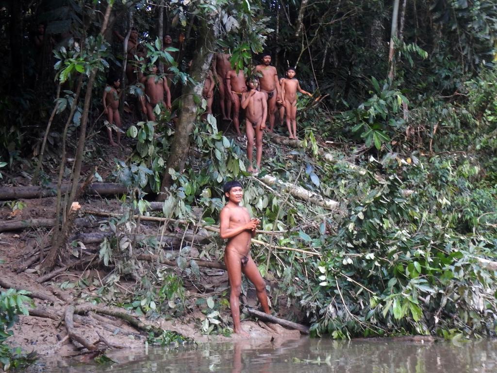 Members of the Korubos tribe stand on the banks of a river in the Javari Valley. Picture: Brazil's National Indian Foundation Photo via AP