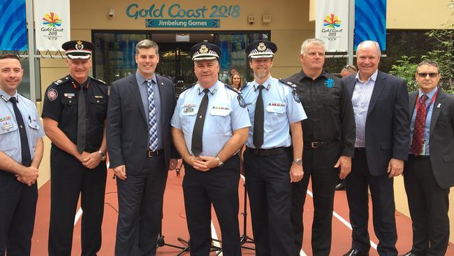 Police Minister Mark Ryan with senior police at the opening of the hi-tech command bunker for the 2018 Commonwealth Games. Picture: QAS Media