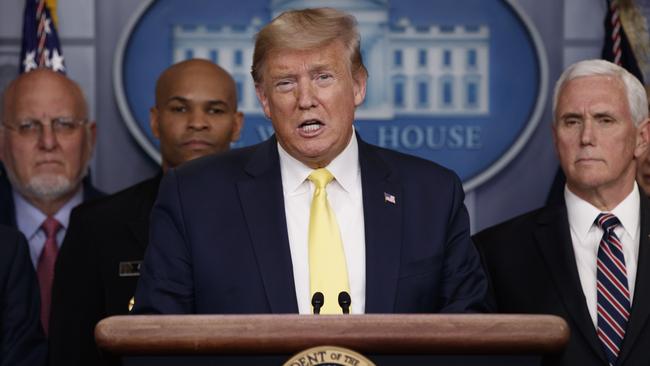 US President Donald Trump speaks in the briefing room of the White House in Washington. Picture: AP