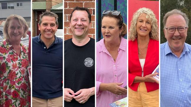 Labor's Illawarra and south coast six in (from left) Maryanne Stuart (Heathcote), Ryan Park (Keira), Paul Scully (Wollongong), Anna Watson (Shellharbour), Liza Butler (South Coast) and Michael Holland (Bega). It could still become seven if Katelin McInerney can overcome independent Gareth Ward.