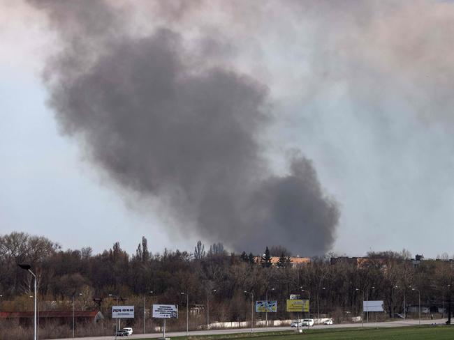 Smoke rises from the airport of Dnipro after a Russian attack. Picture: AFP