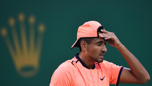 A frustrated Nick Kyrgios during his Shanghai Masters tanking effort. Picture: AFP