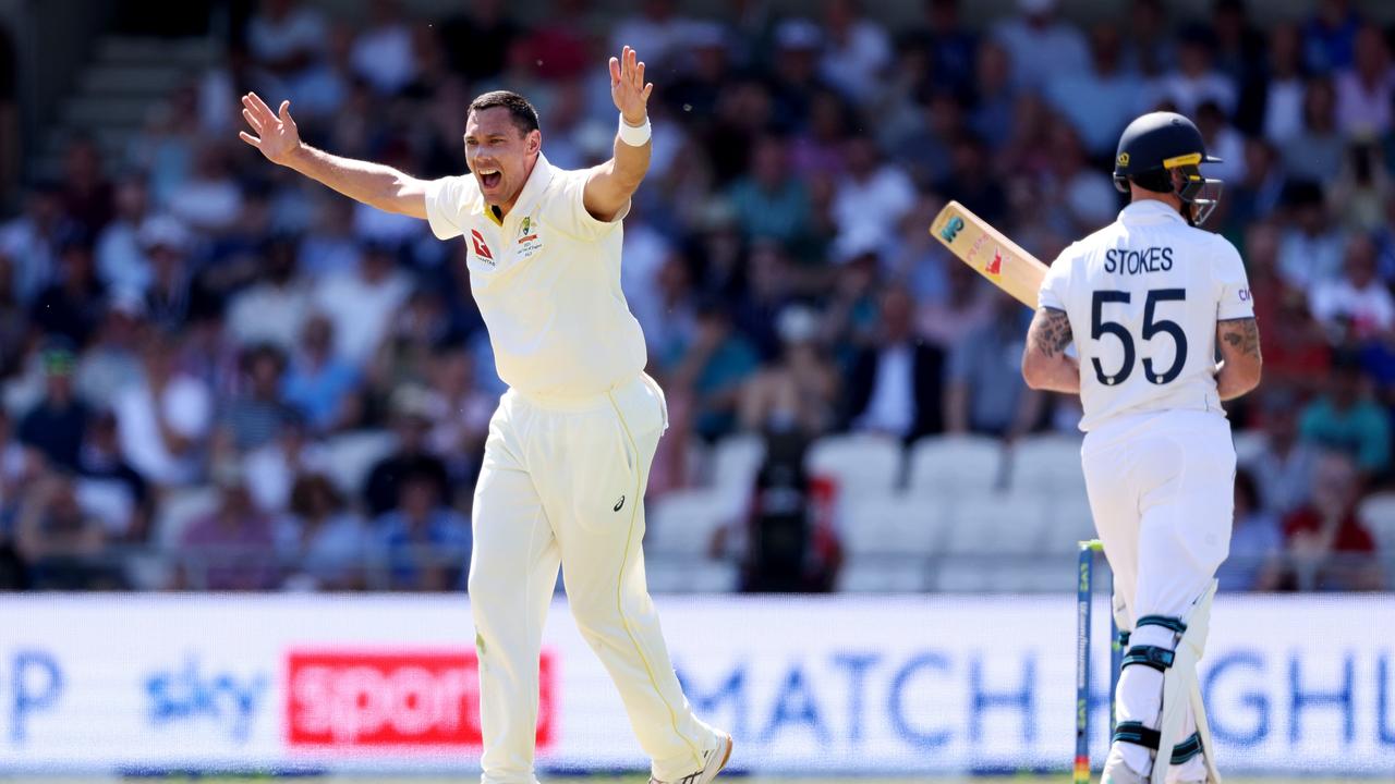 Scott Boland unsuccessfully appeals for the wicket of England captain Ben Stokes. Picture: Getty