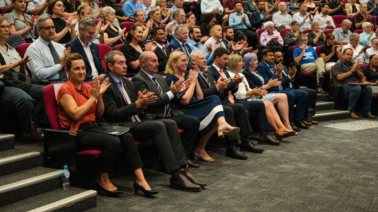 NT Chief Minister Lia Finocchiaro, joined by her cabinet at the Year of Action speech. Picture: Supplied.