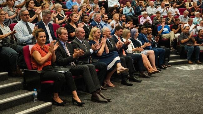 NT Chief Minister Lia Finocchiaro, joined by her cabinet at the Year of Action speech. Picture: Supplied.