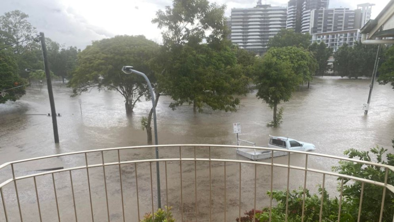 Flash flooding at East Brisbane after a slow-moving storm smashed South East Queensland.