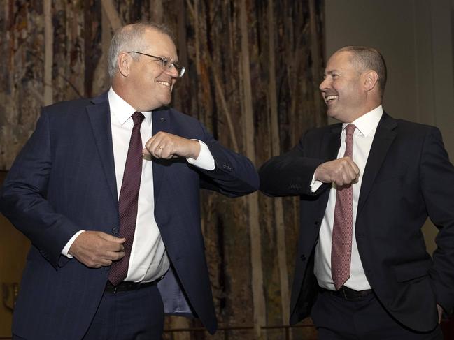 CANBERRA, AUSTRALIA-NCA NewsWire Photos DECEMBER 8 2020.Prime Minister Scott Morrison with Josh Frydenberg during a joint party room meeting in Parliament House, Canberra.Picture: NCA NewsWire / Gary Ramage