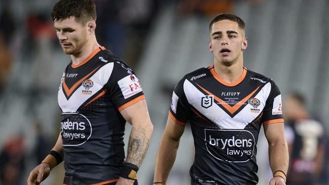 Meteoric rise: Tallyn Da Silva (right) for the Wests Tigers during his NRL debut against Melbourne at Campbelltown last season. Photo by Brett Hemmings/Getty Images