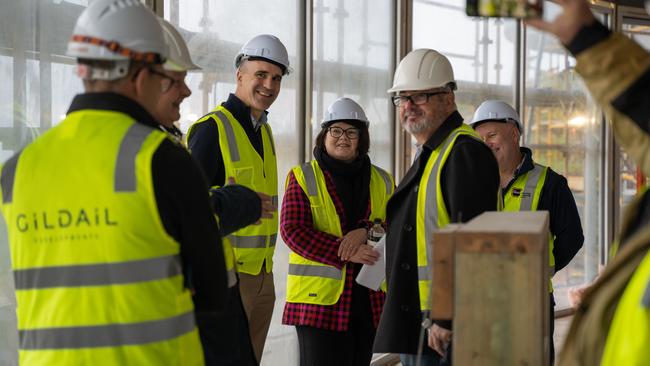 Premier Peter Malinauskas, Tourism Minister Zoe Bettison and Mawson MP Leon Bignell at Southern Ocean Lodge. Picture: Supplied