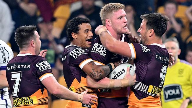 Tom Flegler scores a rare try in round 27. Picture: Bradley Kanaris/Getty Images