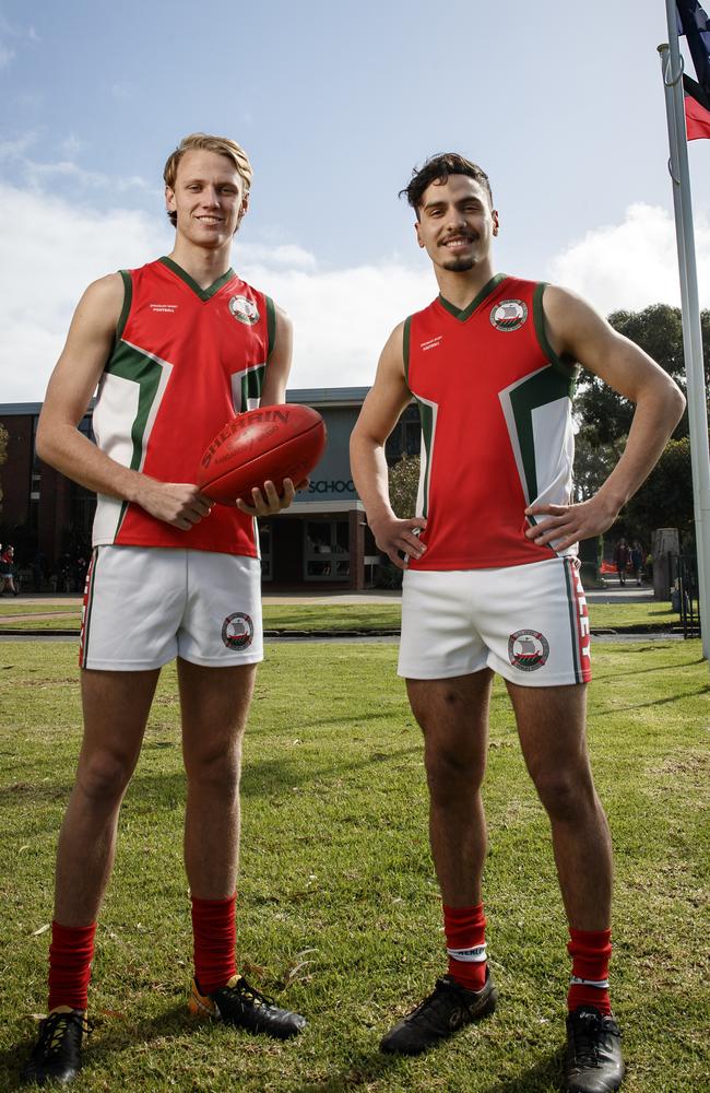 Henley High School students Jack Lukosius and Izak Rankine, who are classmates and contenders to go at pick one at this year's AFL national draft. Picture: Matt Turner