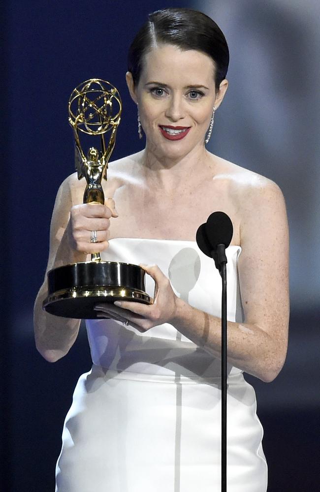 The Crown’s Claire Foy with her Emmy for Best Lead Actress in a Drama series. Picture: AP