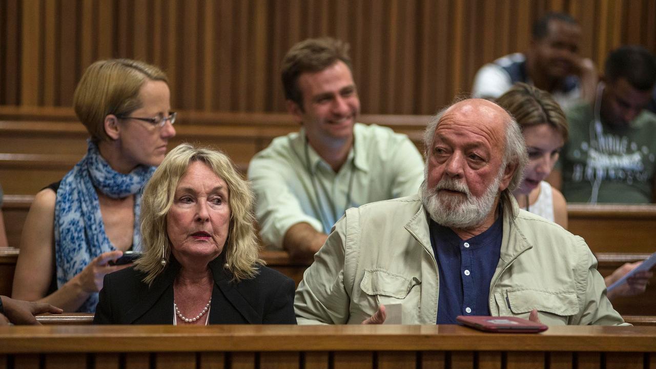 Steenkamp’s parents June and Barry during Pistorius’ murder trial in 2014. Picture: AFP Photo/Ihsaan Haffejee