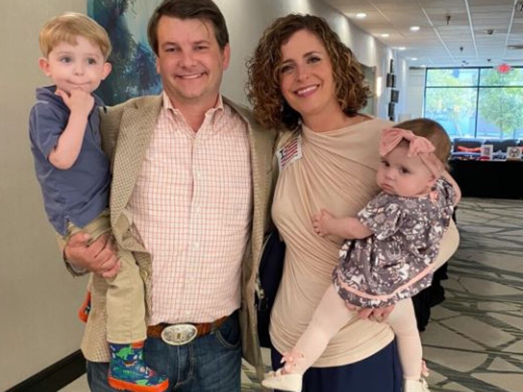 US politician Luke Letlow with wife, Julia Barnhill Letlow, and children Jeremiah, three, and 11-month-old Jacqueline. Picture: Supplied