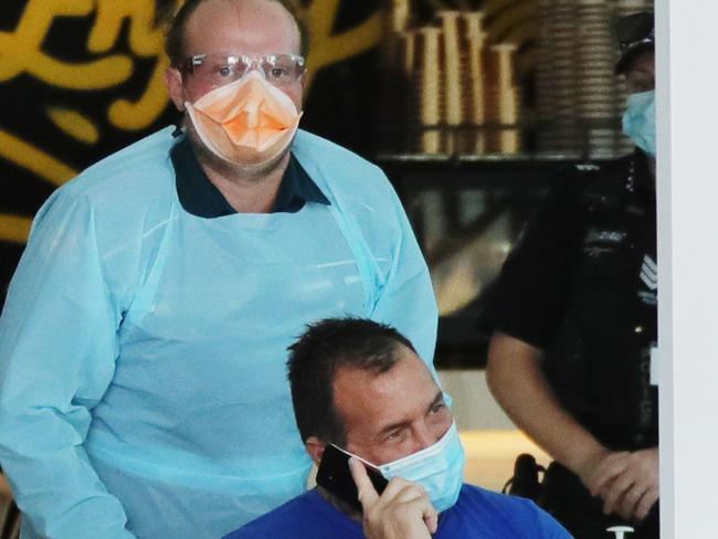 Bowden being transferred from the Voco Hotel at Surfers Paradise to Gold Coast University Hospital after being in quarantine. Picture: Glenn Hampson.