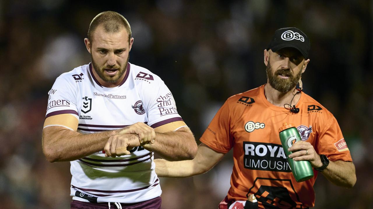 Manly will likely be without utility Karl Lawton long-term, after suffering a dislocated shoulder. Picture: Getty Images.