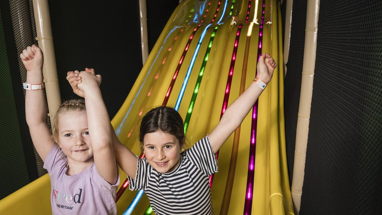 Lucy Heffernan (left) and Amelia Brearley have fun at Tabatinga. Picture: Kevin Farmer