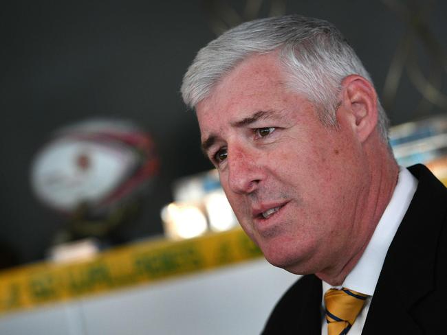 Australian Rugby Union (ARU) chairman Cameron Clyne speaks at a press conference in Sydney on September 05 2017, after mining magnate Andrew 