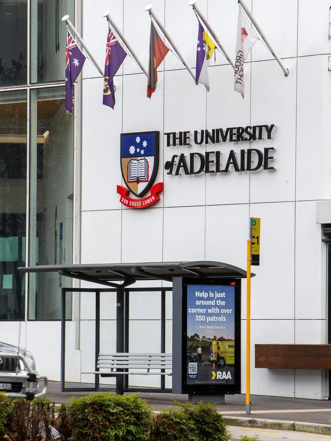 The University of Adelaide signs. Picture: Emma Brasier
