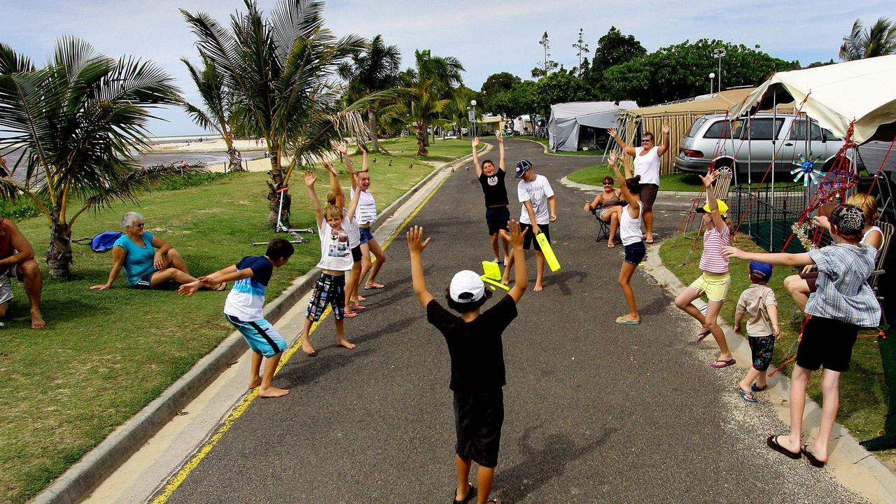 Tyler Hammill pictured as an eight-year-old playing in a game of friendly camper style cricket at the Cotton Tree Holiday Park where the kids and families are camping for the Christmas holidays. Picture: Robyne Cuerel