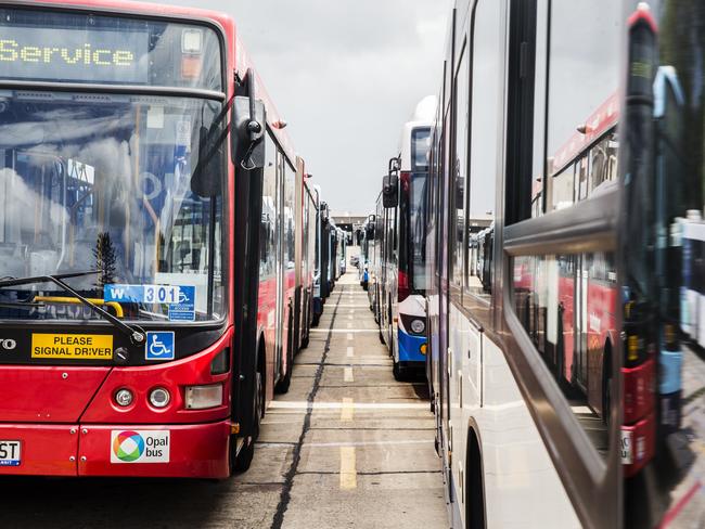 A generic pic of buses lined up at Waverley Bus Depot on the corner of  Oxford st and York Road,  Bondi Junction. Pic Jenny Evans