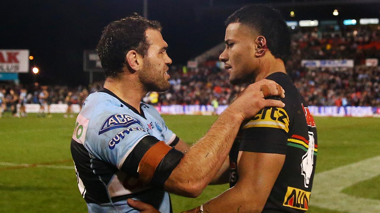 Dale Finucane caught up with Stephen Crichton after the match. Picture: Matt Blyth/Getty Images