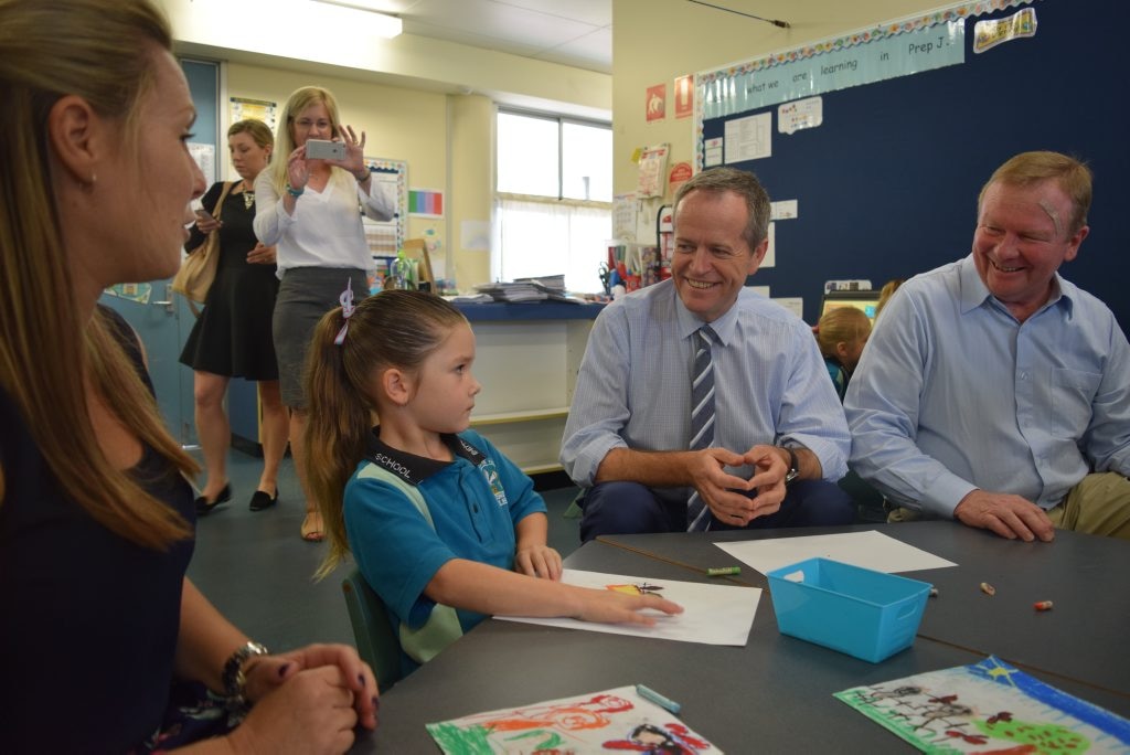 Teacher Kate Jackson and student Sophia Thomas meet with the leaders. Photo: Emily Smith