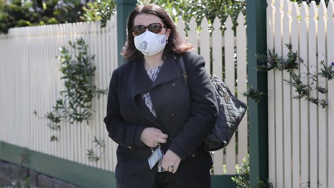 Jenny Mikakos leaves her house in Thornbury on Sunday after resigning from parliament the previous day. Picture: David Crosling