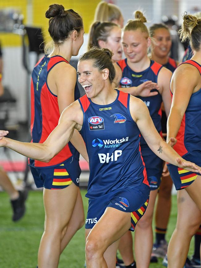 Crows co-captain Chelsea Randall on day one of AFLW pre-season training, only minutes before she tore her ACL. Picture: Tom Huntley