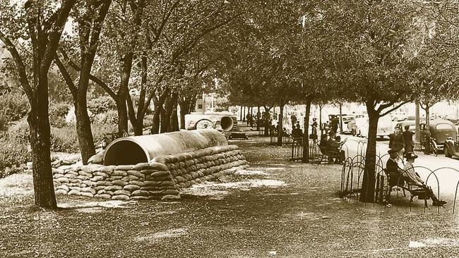 An air-raid shelter in North Tce during World War II. Similar shelters were common throughout the city during the war, but the shelters at the Repat would have been sturdier and larger.